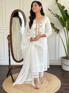 The52 Women's Viscose Thread work Straight Kurta with Pant and Dupatta Set | Grocsy