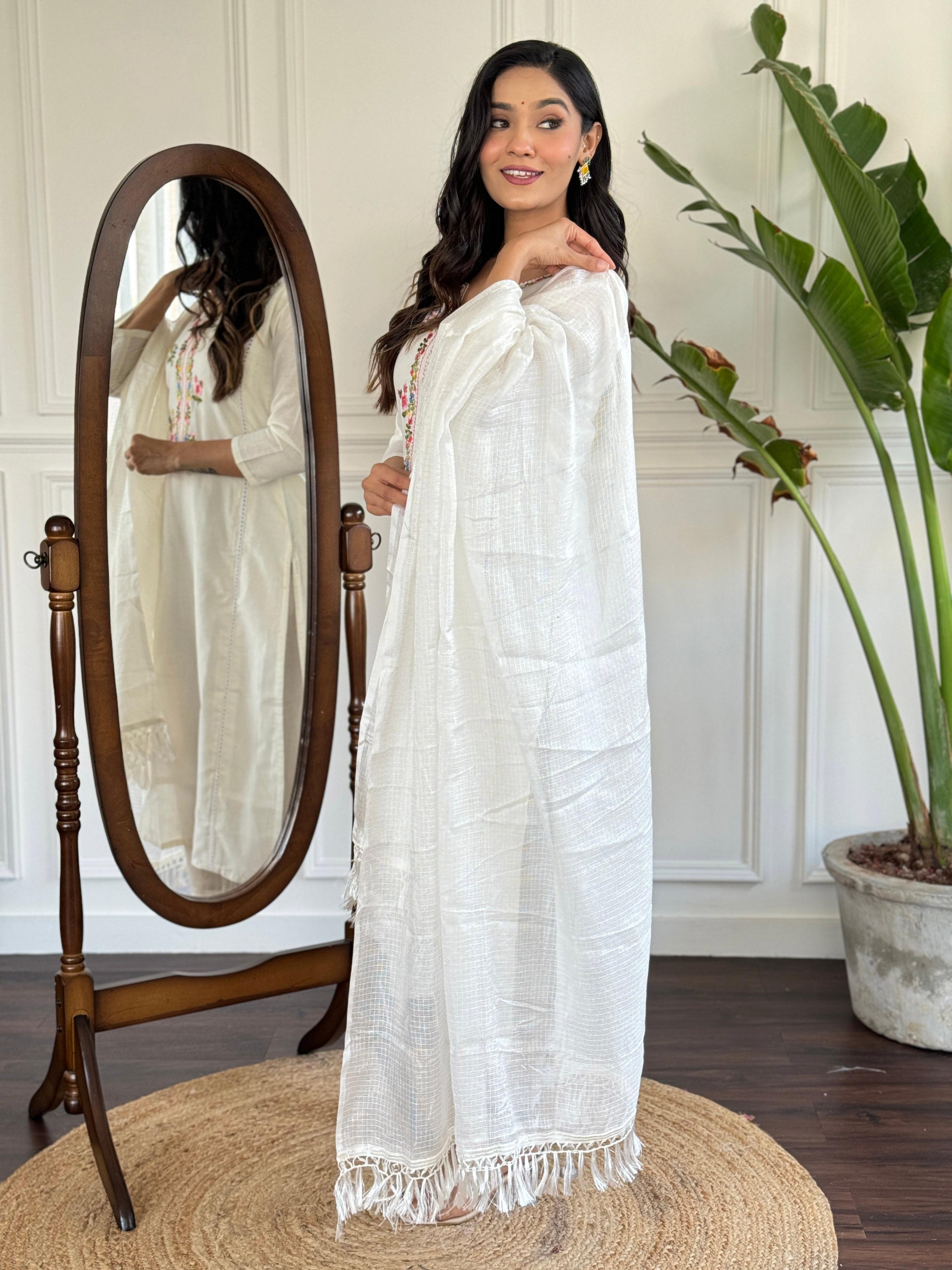The52 Women's Viscose Thread work Straight Kurta with Pant and Dupatta Set | Grocsy