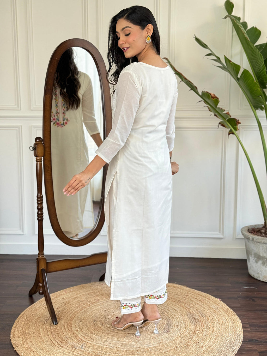 The52 Women's Viscose Thread work Straight Kurta with Pant and Dupatta Set | Grocsy