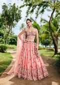 House of Panchhi Peach Pure Georgette Sequins, Zarkan And Thread Embroidery Lehenga Choli & Dupatta | Grocsy