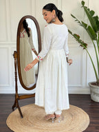 The52 Women's Off White Viscose Rayon Embroidered Flared Kurta, Pant and Dupatta Set | Grocsy