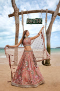 House of Panchhi Rose Gold Net Sequins, Moti, Mirror And Thread Embroidery Lehenga Choli & Dupatta | Grocsy