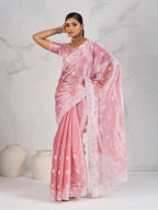 Monjolika Fashion Light Pink Thread Work Soft Burberry Ceremonial Trendy Saree | Grocsy