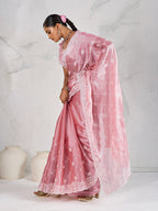 Monjolika Fashion Light Pink Thread Work Soft Burberry Ceremonial Trendy Saree | Grocsy
