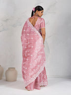 Monjolika Fashion Light Pink Thread Work Soft Burberry Ceremonial Trendy Saree | Grocsy