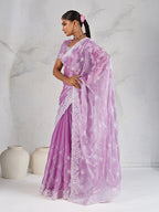 Monjolika Fashion Lavender Thread Work Soft Burberry Ceremonial Trendy Saree | Grocsy