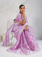 Monjolika Fashion Lavender Thread Work Soft Burberry Ceremonial Trendy Saree | Grocsy