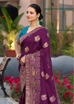 Monjolika Fashion Indian Traditional Wear Purple Color Dola Silk Saree | Grocsy