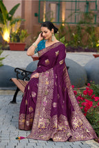 Monjolika Fashion Indian Traditional Wear Purple Color Dola Silk Saree | Grocsy