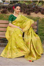 Monjolika Fashion Indian Traditional Wear Parrot Green Color Dola Silk Saree | Grocsy