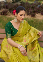 Monjolika Fashion Indian Traditional Wear Parrot Green Color Dola Silk Saree | Grocsy