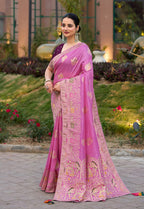 Monjolika Fashion Indian Traditional Wear Rose Pink Color Dola Silk Saree | Grocsy