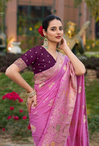 Monjolika Fashion Indian Traditional Wear Rose Pink Color Dola Silk Saree | Grocsy