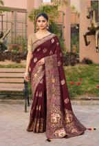 Monjolika Fashion Indian Traditional Wear Maroon Color Dola Silk Saree | Grocsy