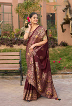 Monjolika Fashion Indian Traditional Wear Maroon Color Dola Silk Saree | Grocsy
