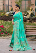 Monjolika Fashion Indian Traditional Wear Turquoise Color Dola Silk Saree | Grocsy