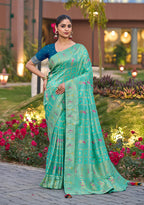 Monjolika Fashion Turquoise Color Dola Silk Gharchola Design Rich Pallu Work Saree | Grocsy