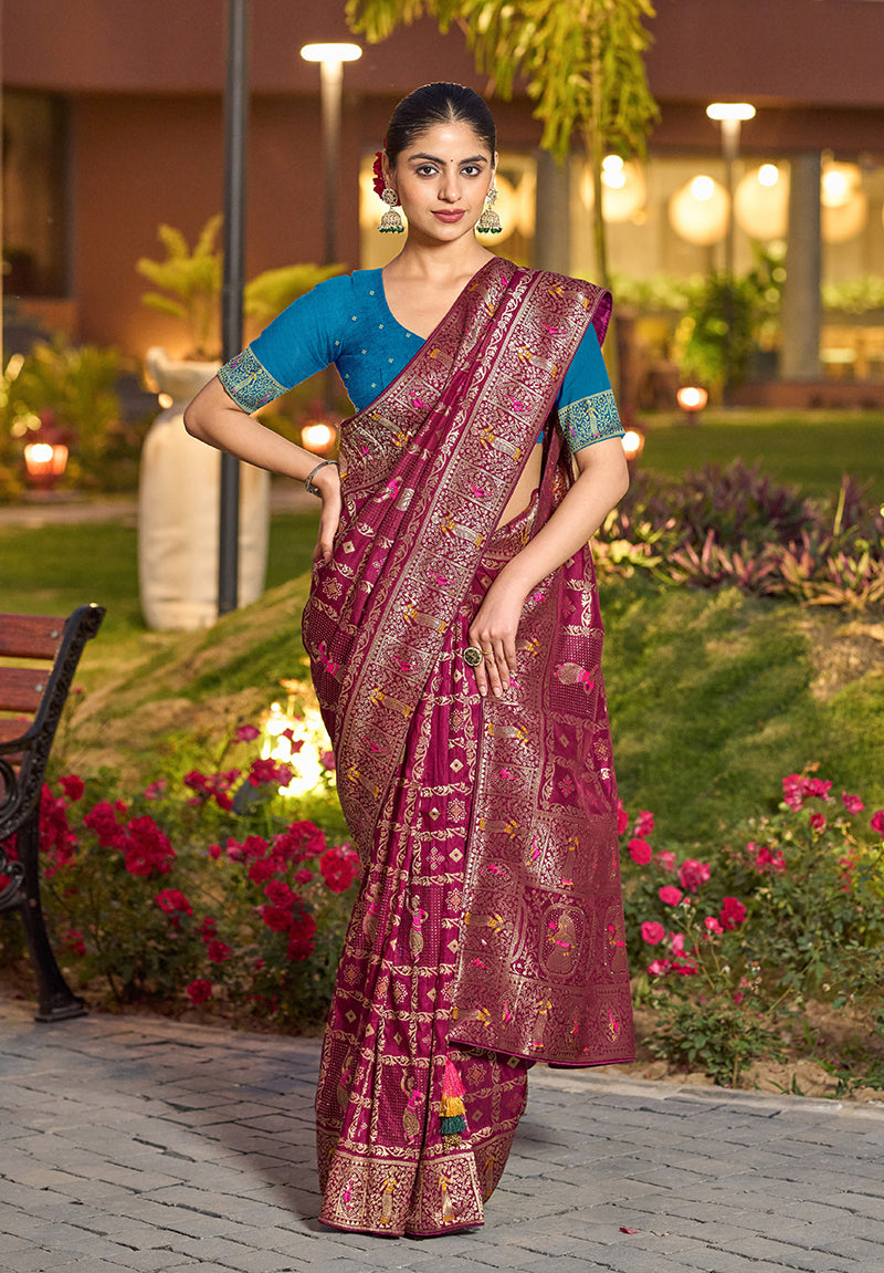 Monjolika Fashion Dark Pink Color Dola Silk Gharchola Design Rich Pallu Work Saree | Grocsy