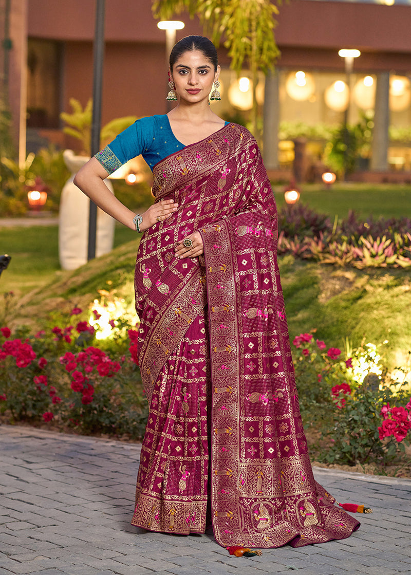 Monjolika Fashion Dark Pink Color Dola Silk Gharchola Design Rich Pallu Work Saree | Grocsy