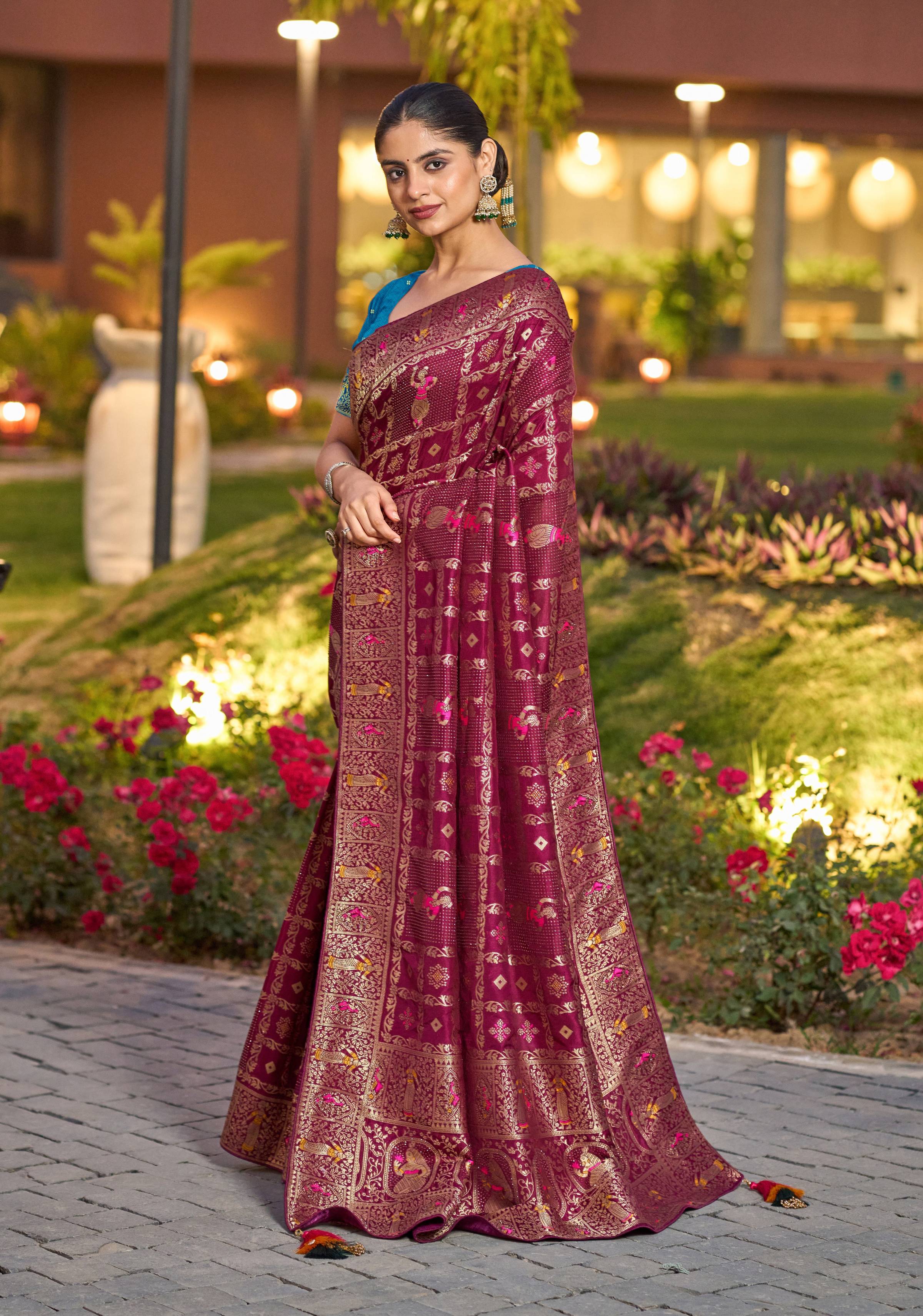 Monjolika Fashion Dark Pink Color Dola Silk Gharchola Design Rich Pallu Work Saree | Grocsy