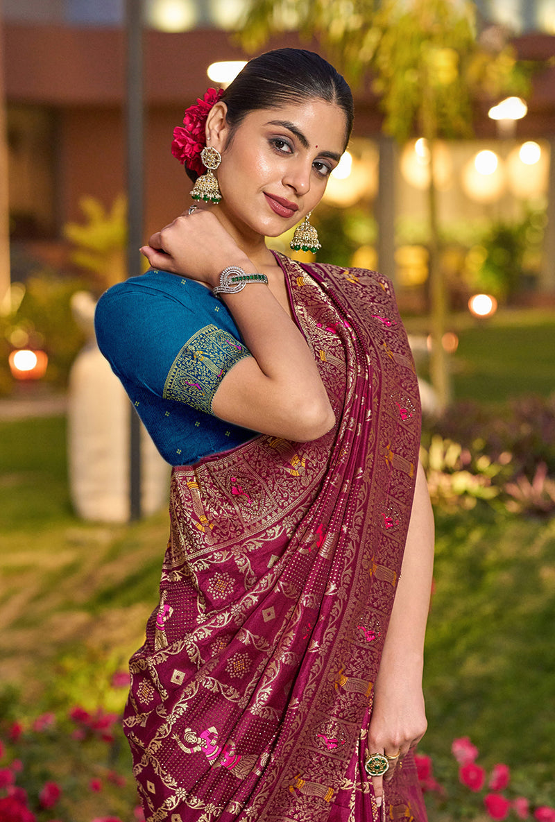 Monjolika Fashion Dark Pink Color Dola Silk Gharchola Design Rich Pallu Work Saree | Grocsy