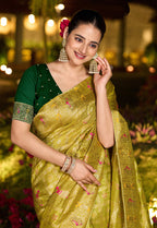 Monjolika Fashion Parrot Green Color Dola Silk Gharchola Design Rich Pallu Work Saree | Grocsy