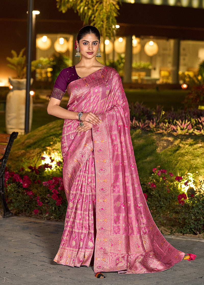 Monjolika Fashion Light Pink Color Dola Silk Gharchola Design Rich Pallu Work Saree | Grocsy