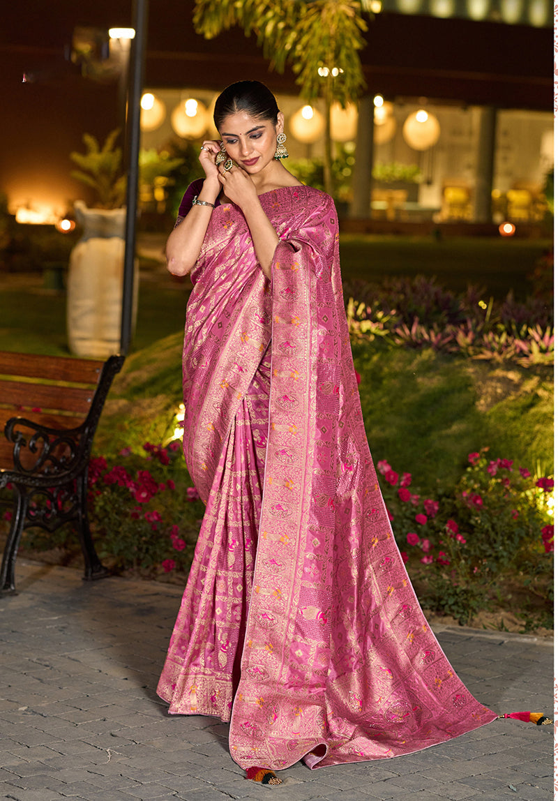 Monjolika Fashion Light Pink Color Dola Silk Gharchola Design Rich Pallu Work Saree | Grocsy