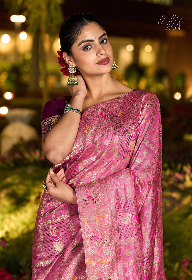 Monjolika Fashion Light Pink Color Dola Silk Gharchola Design Rich Pallu Work Saree | Grocsy