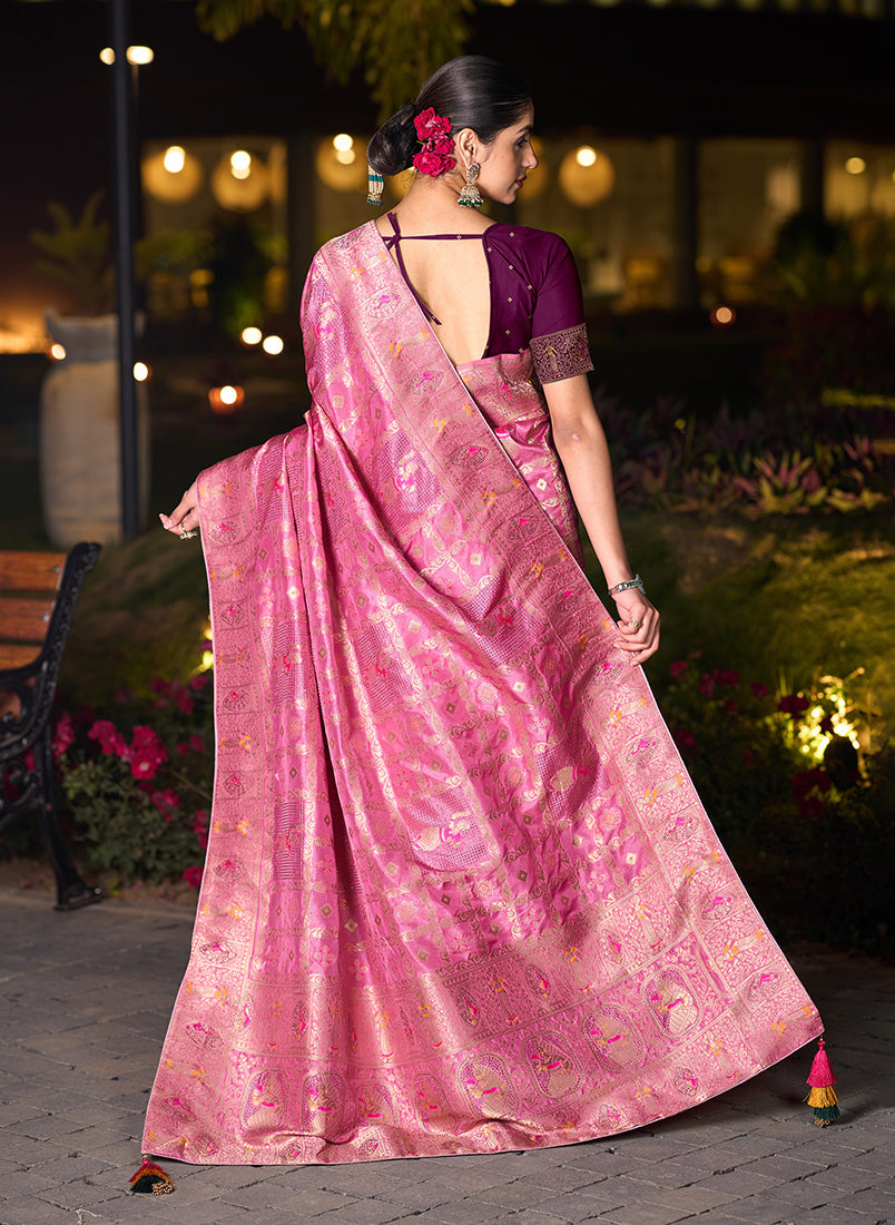 Monjolika Fashion Light Pink Color Dola Silk Gharchola Design Rich Pallu Work Saree | Grocsy