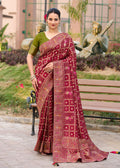 Monjolika Fashion Maroon Color Dola Silk Gharchola Design Rich Pallu Work Saree | Grocsy
