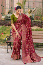 Monjolika Fashion Maroon Color Dola Silk Gharchola Design Rich Pallu Work Saree | Grocsy