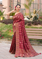 Monjolika Fashion Maroon Color Dola Silk Gharchola Design Rich Pallu Work Saree | Grocsy