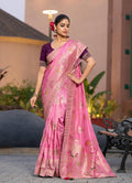 Monjolika Fashion Dola Silk Meenakari Weave Work Traditional Saree In Light Pink | Grocsy