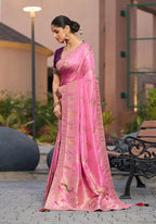 Monjolika Fashion Dola Silk Meenakari Weave Work Traditional Saree In Light Pink | Grocsy