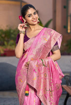 Monjolika Fashion Dola Silk Meenakari Weave Work Traditional Saree In Light Pink | Grocsy