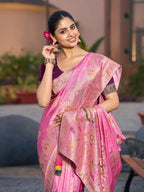 Monjolika Fashion Dola Silk Meenakari Weave Work Traditional Saree In Light Pink | Grocsy