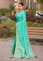 Monjolika Fashion Dola Silk Meenakari Weave Work Traditional Saree In Turquoise | Grocsy
