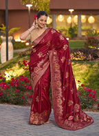 Monjolika Fashion Dola Silk Meenakari Weave Work Traditional Saree In Maroon | Grocsy