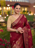 Monjolika Fashion Dola Silk Meenakari Weave Work Traditional Saree In Maroon | Grocsy