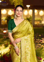 Monjolika Fashion Dola Silk Meenakari Weave Work Traditional Saree In Parrot Green | Grocsy