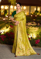 Monjolika Fashion Dola Silk Meenakari Weave Work Traditional Saree In Parrot Green | Grocsy