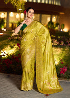 Monjolika Fashion Dola Silk Meenakari Weave Work Traditional Saree In Parrot Green | Grocsy