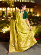 Monjolika Fashion Dola Silk Meenakari Weave Work Traditional Saree In Parrot Green | Grocsy
