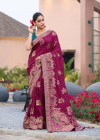 Monjolika Fashion Dola Silk Meenakari Weave Work Traditional Saree In Purple | Grocsy