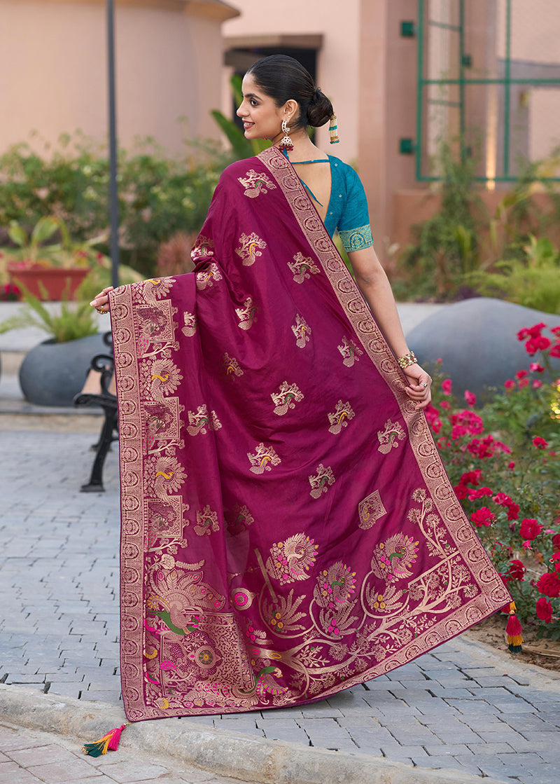 Monjolika Fashion Dola Silk Meenakari Weave Work Traditional Saree In Purple | Grocsy