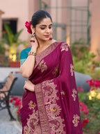 Monjolika Fashion Dola Silk Meenakari Weave Work Traditional Saree In Purple | Grocsy