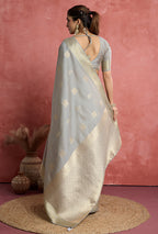 Monjolika Fashion Light Grey Soft Silk Weaving Ceremonial Classic Saree | Grocsy