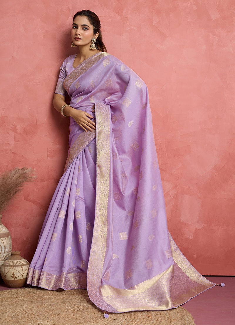 Monjolika Fashion Lilac Soft Silk Weaving Ceremonial Classic Saree | Grocsy