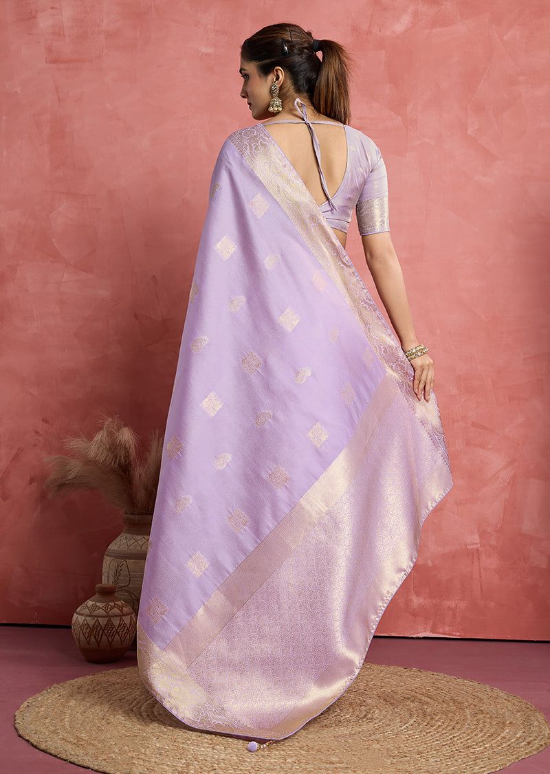 Monjolika Fashion Lilac Soft Silk Weaving Ceremonial Classic Saree | Grocsy